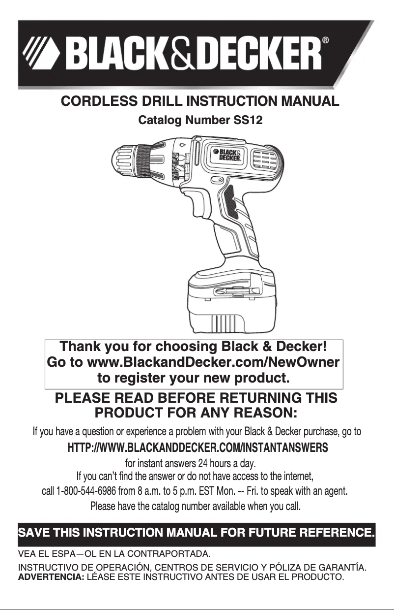 Page 1 of the manual User Manual Black & Decker SS12C