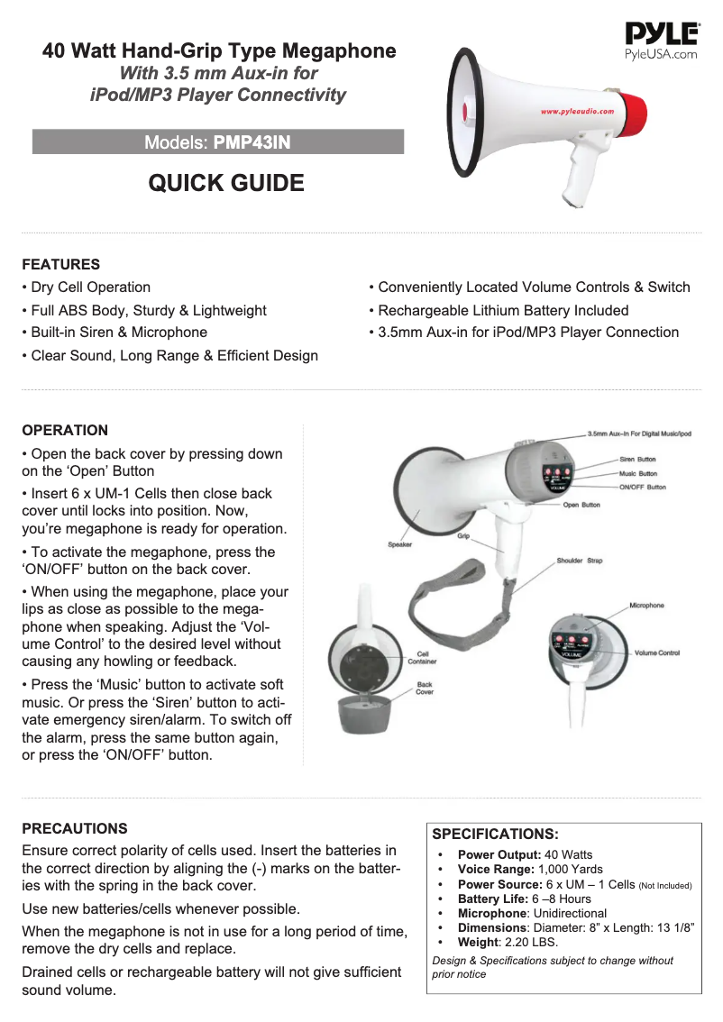 First page image of the manual for PMP43INE