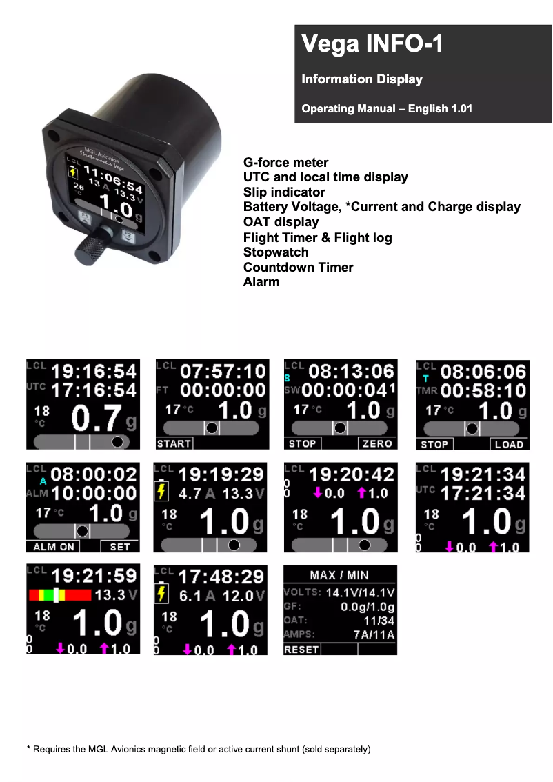 Page 1 of the manual User Manual MGL Avionics INFO-1