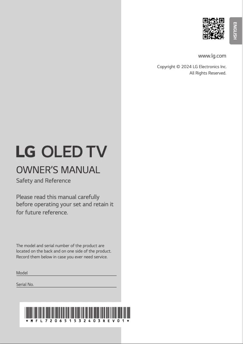First page image of the manual for OLED83C44LA