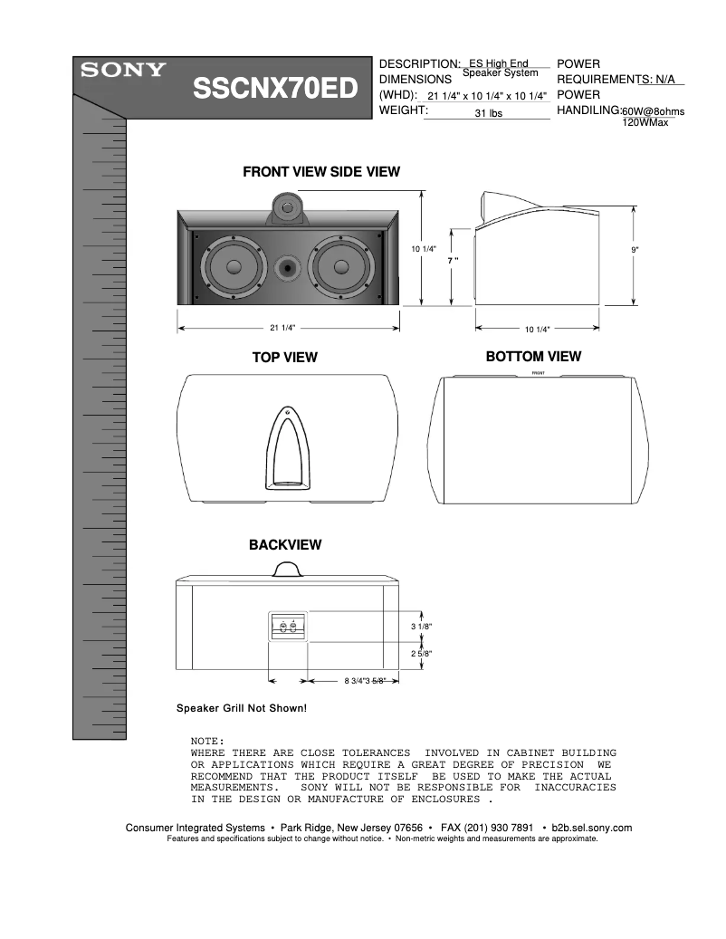 Page 1 of the manual Installation Guide Sony SS-CNX70ED