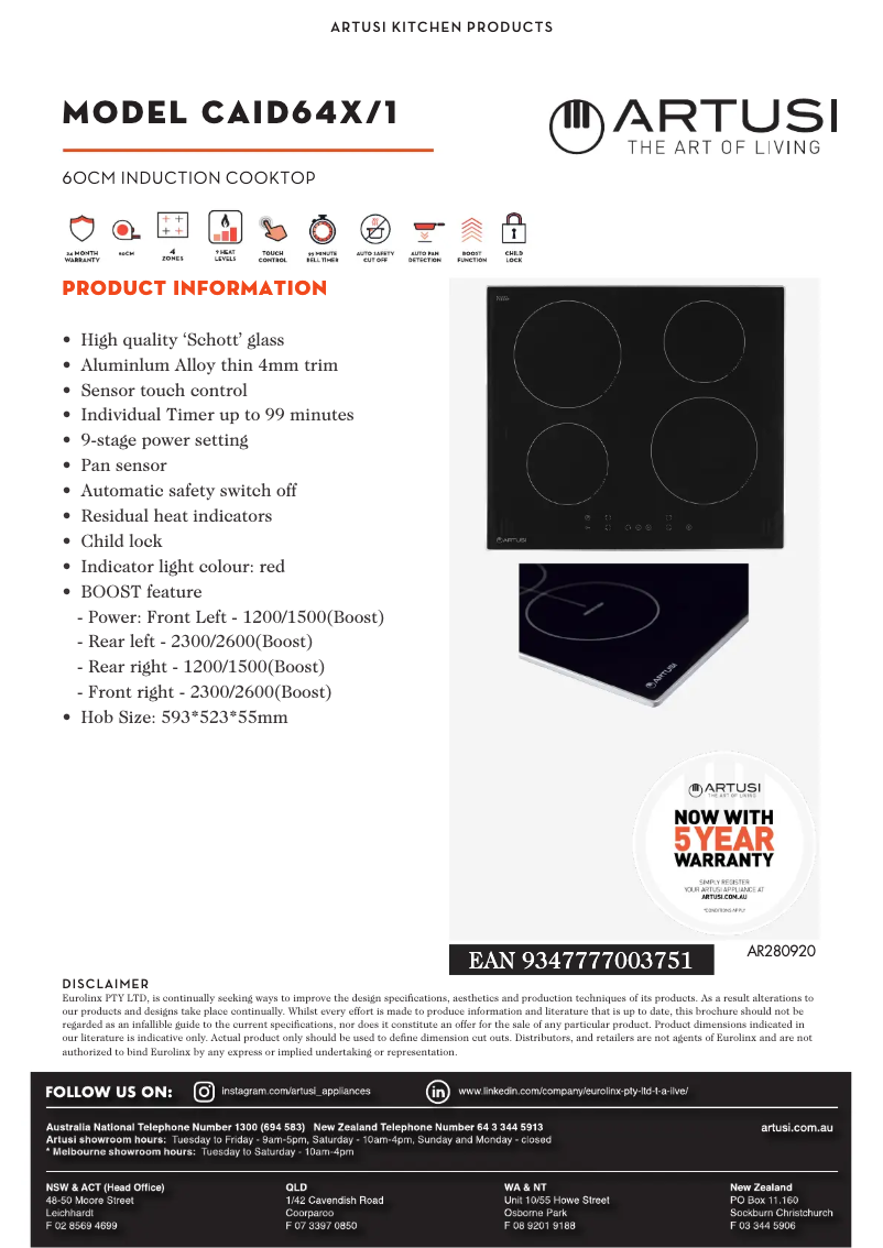Page 1 of the manual Technical Sheet Artusi CAID64X