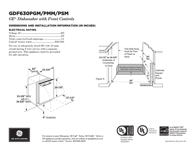 Page 1 of the manual Technical Sheet GE GDF630PFMDS