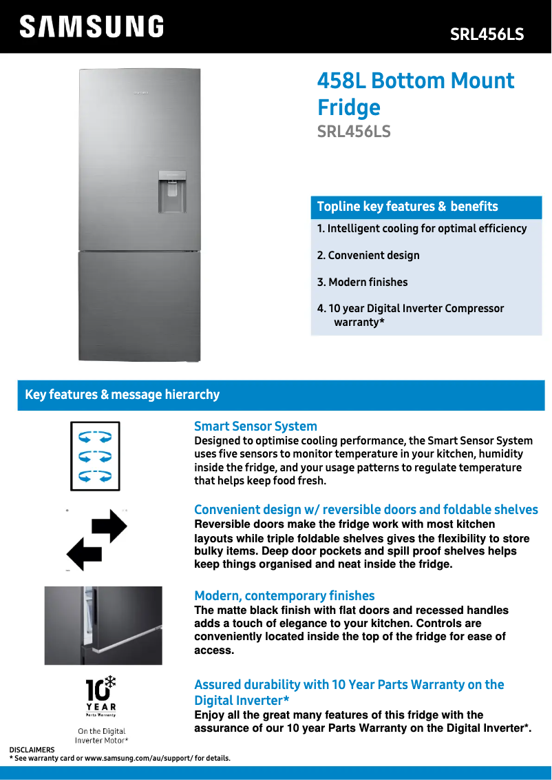 Page 1 of the manual Technical Sheet Samsung SRL456LS