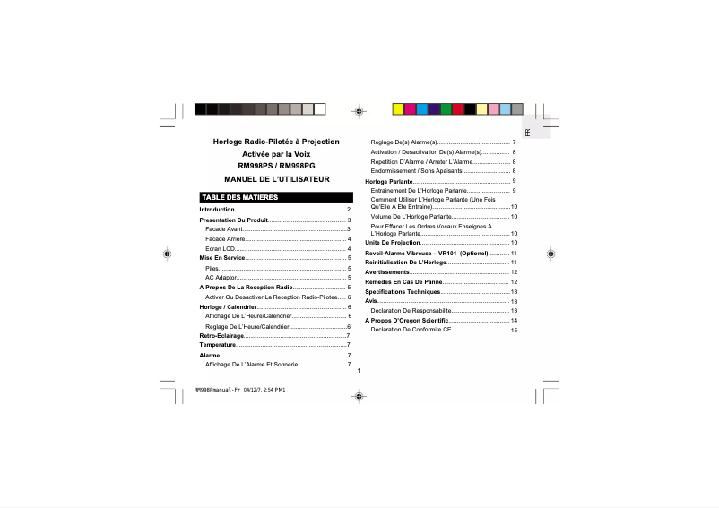 First page image of the manual for RM998P