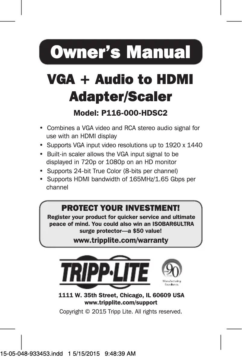 First page image of the manual for P116-000-HDSC2