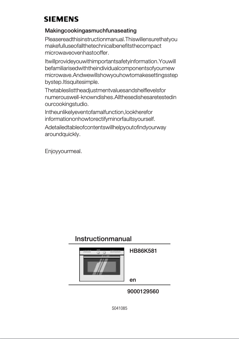 First page image of the manual for HB86K581