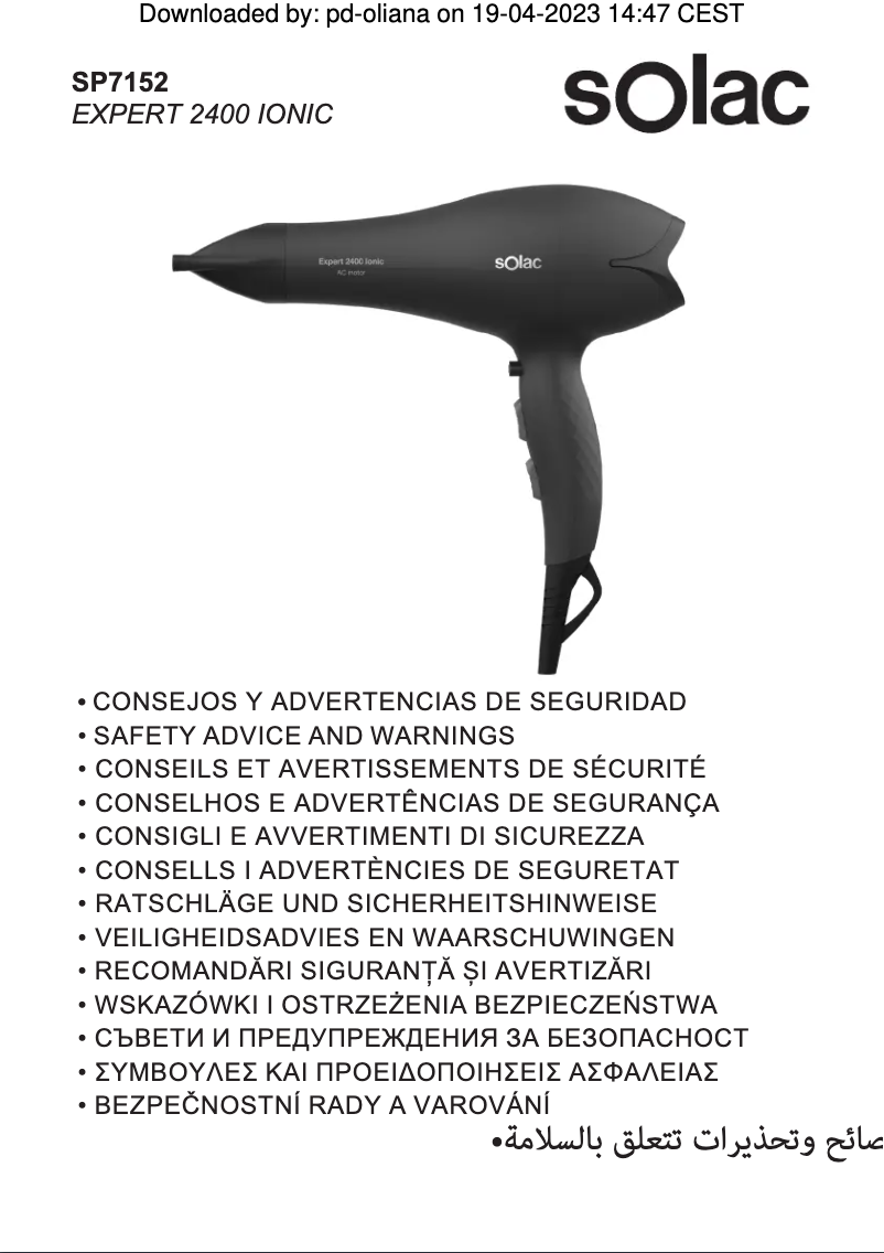 First page image of the manual for Expert 2400 Ionic SP7152