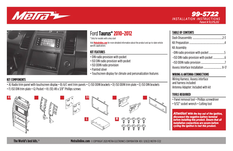 Page 1 of the manual User Manual Metra 99-5722
