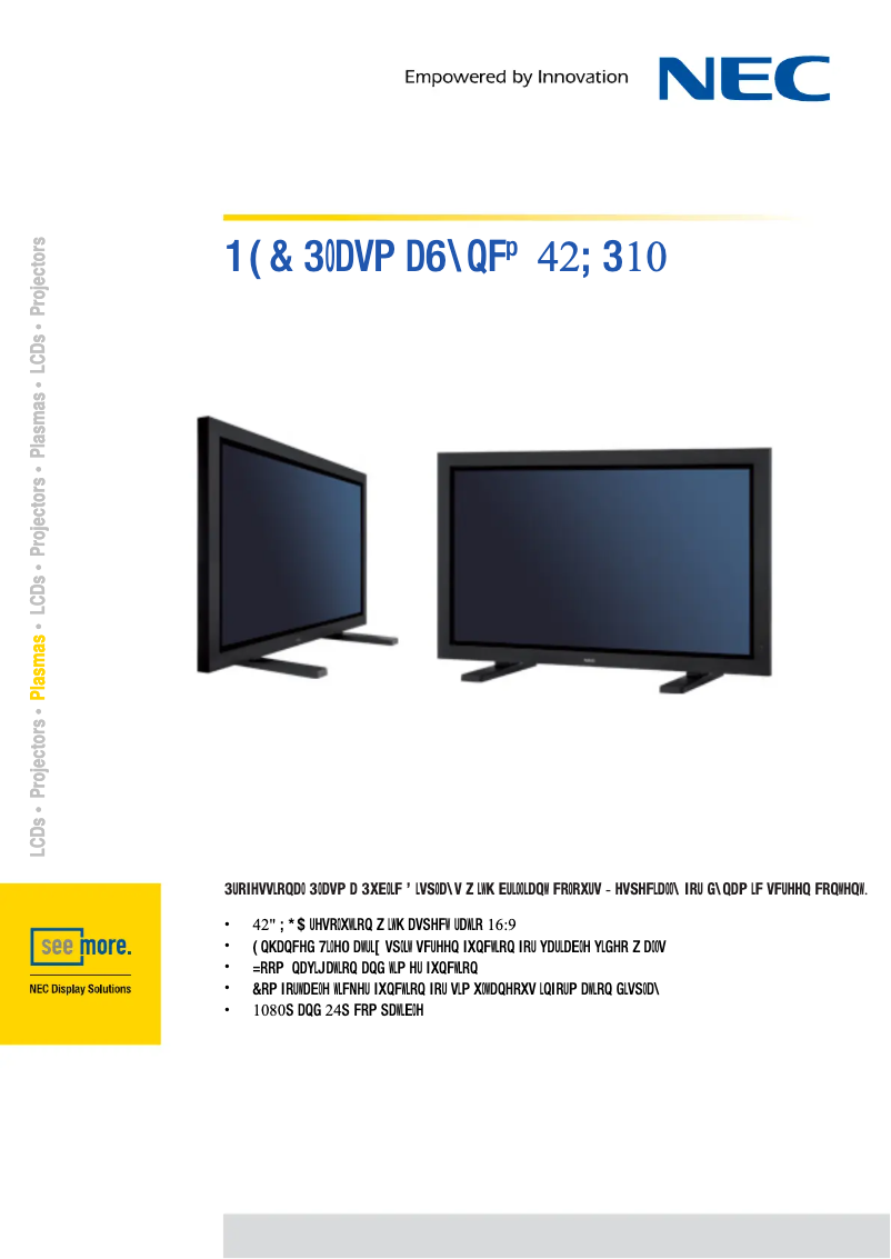 Page 1 de la notice Fiche technique NEC PlasmaSync 42XP10