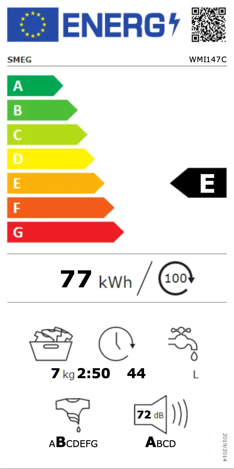 Page 1 of the manual Energy Label Smeg WMI147C