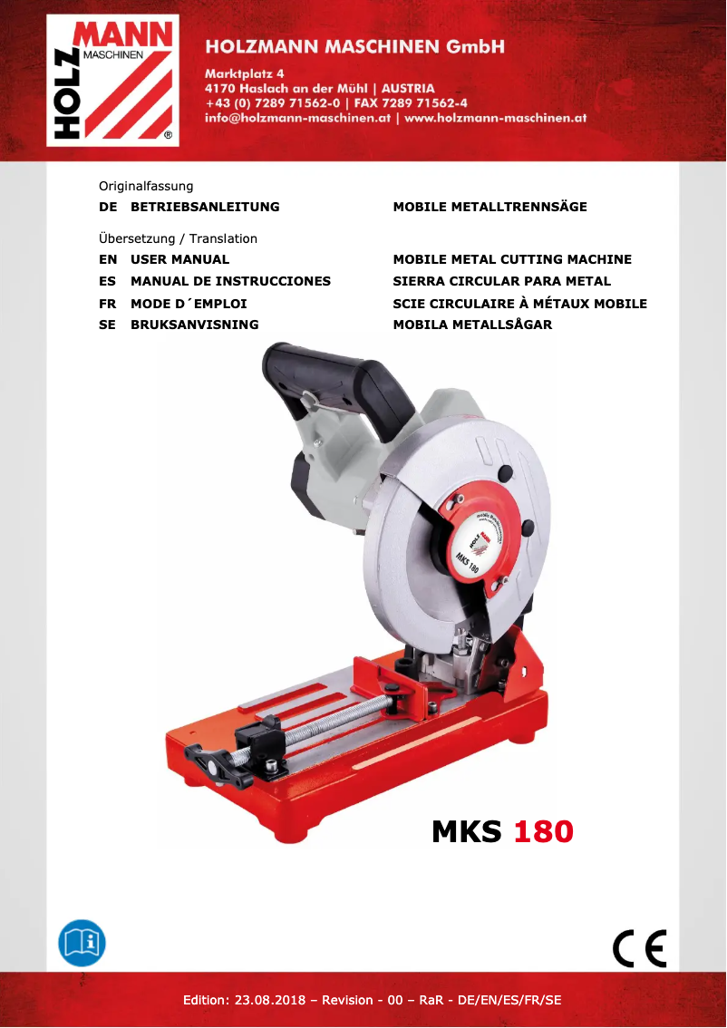 First page image of the manual for MKS 180