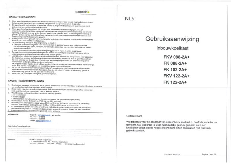 Page 1 of the manual User Manual Exquisit FK 122-2A