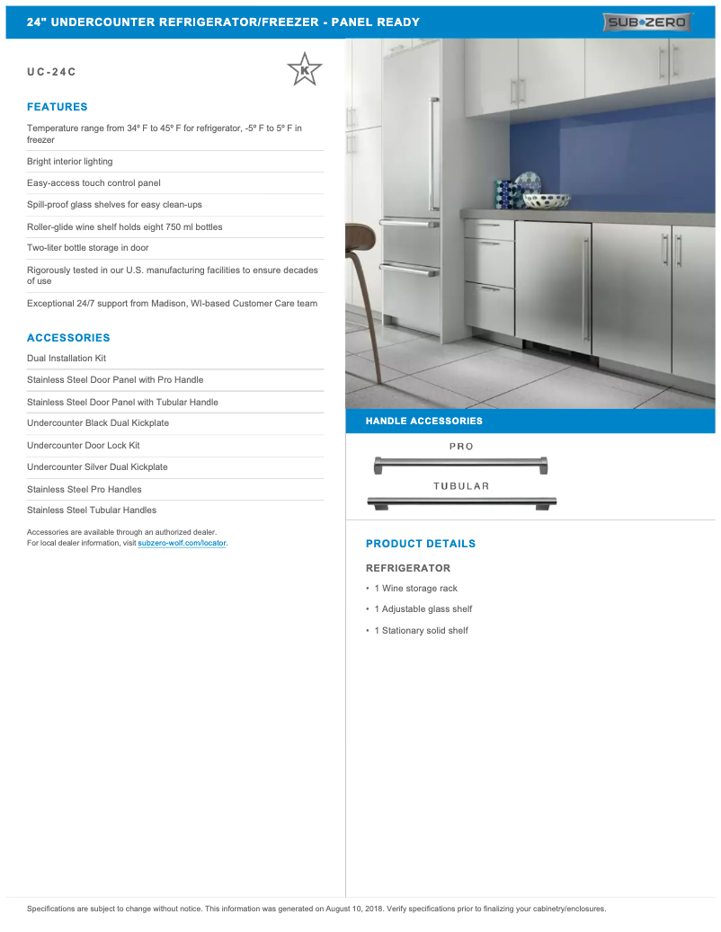 Page 1 of the manual User Manual Sub-Zero UC-24C-LH