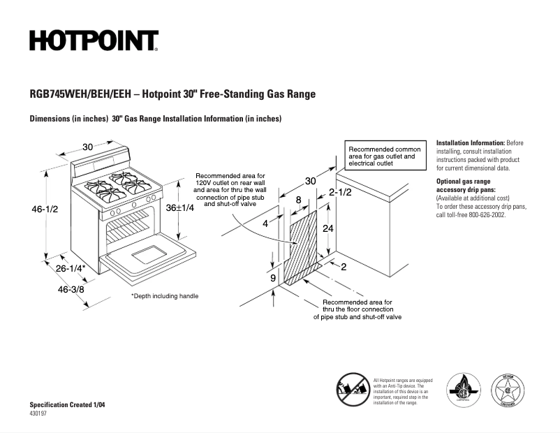 First page image of the manual for RGB745WEHWW