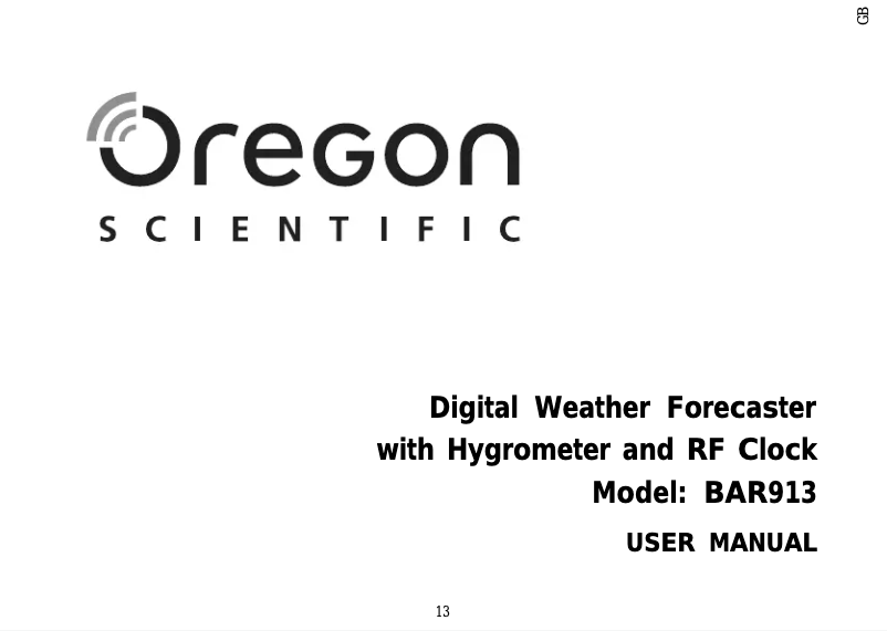 First page image of the manual for BAR 913