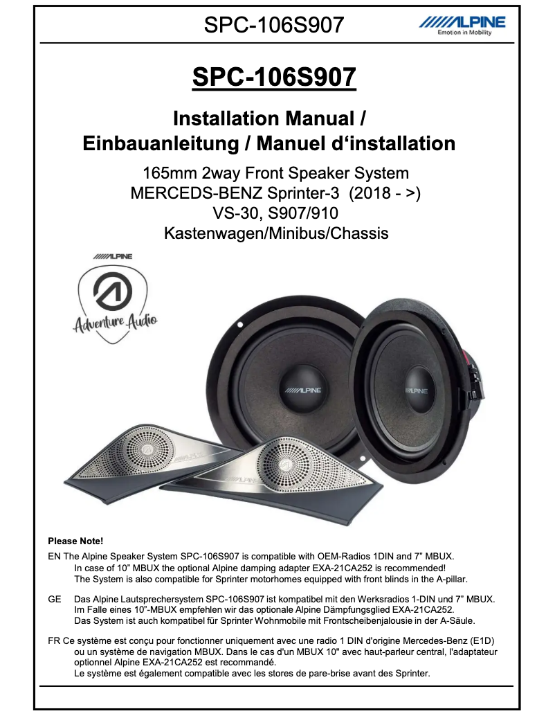 First page image of the manual for SPC-106S907