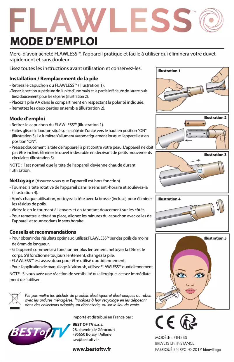Page 1 of the manual User Manual FLAWLESS Finishing Touch EPIL01