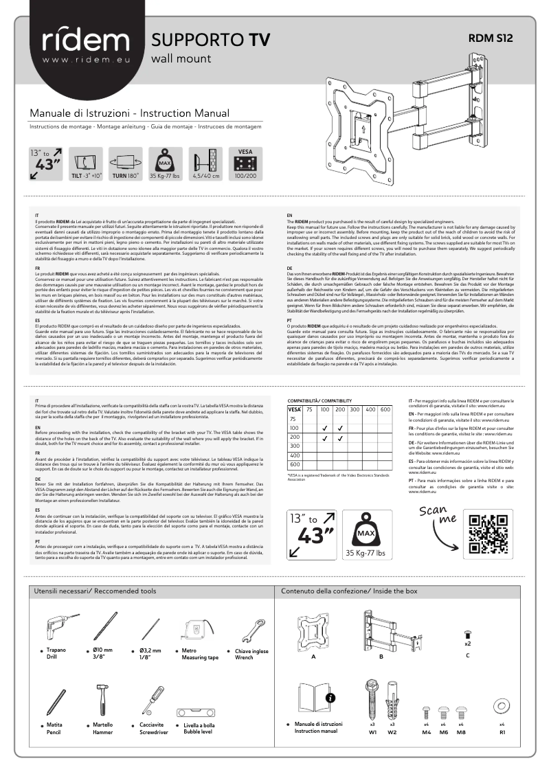 First page image of the manual for RDM S12
