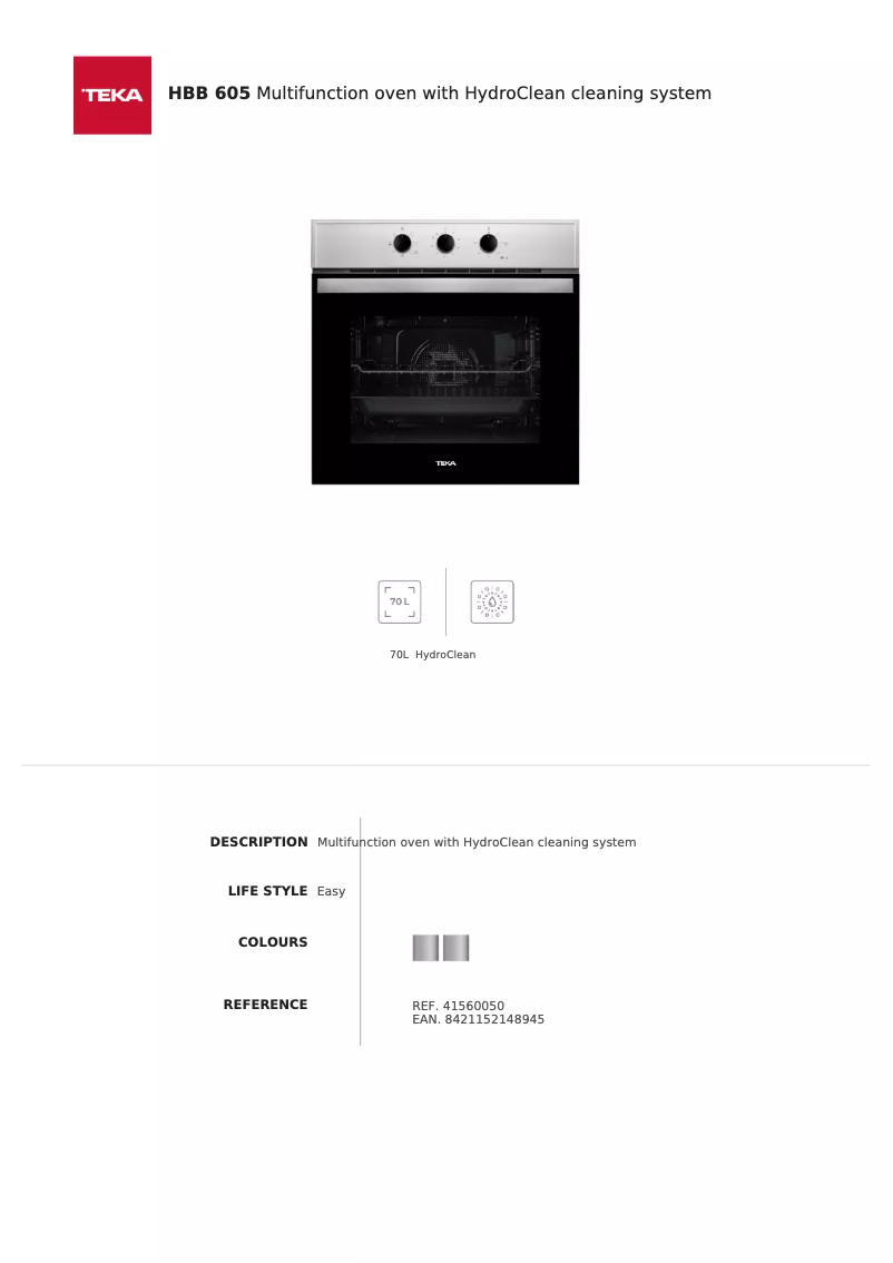 Page 1 of the manual Technical Sheet Teka HBB 605