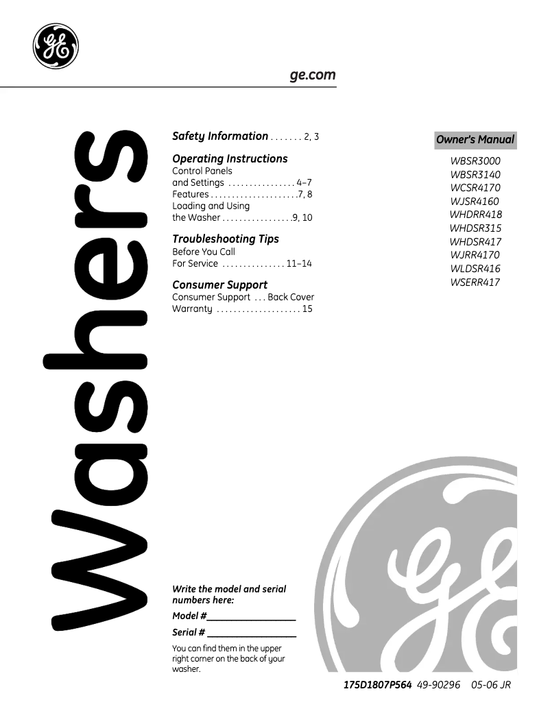 First page image of the manual for WHDRR418EWW