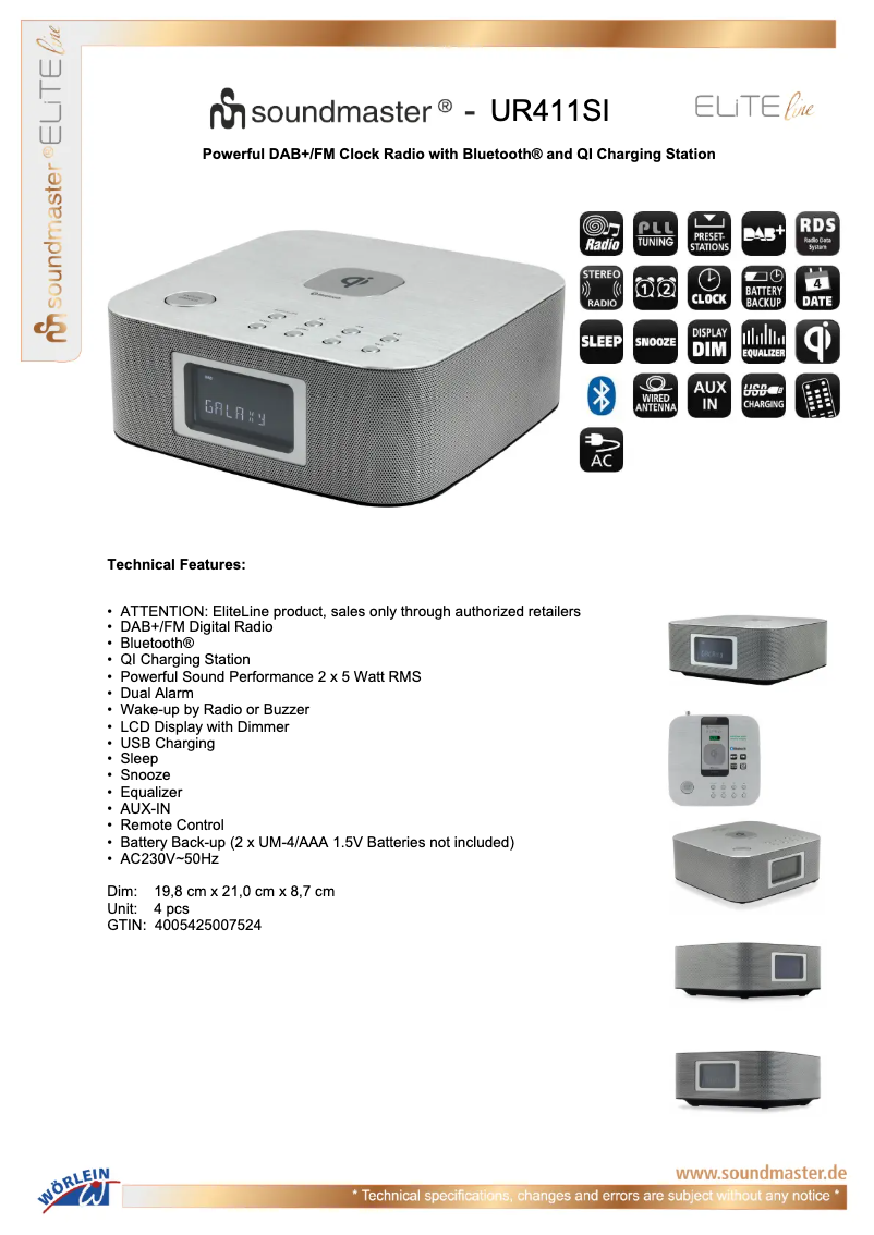 Page 1 of the manual Technical Sheet Soundmaster UR411