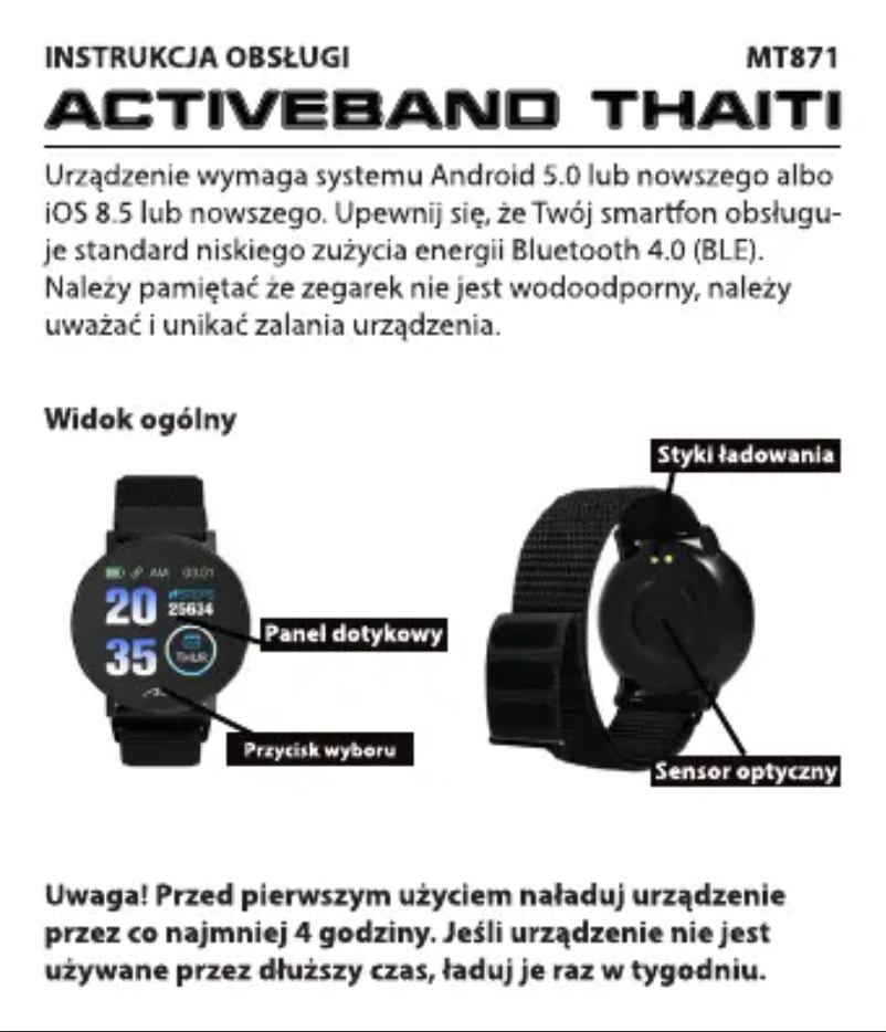 First page image of the manual for Activeband Thaiti MT871