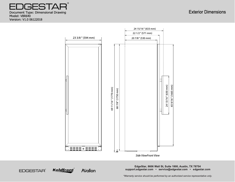 Page 1 of the manual Technical Sheet EdgeStar VBR640