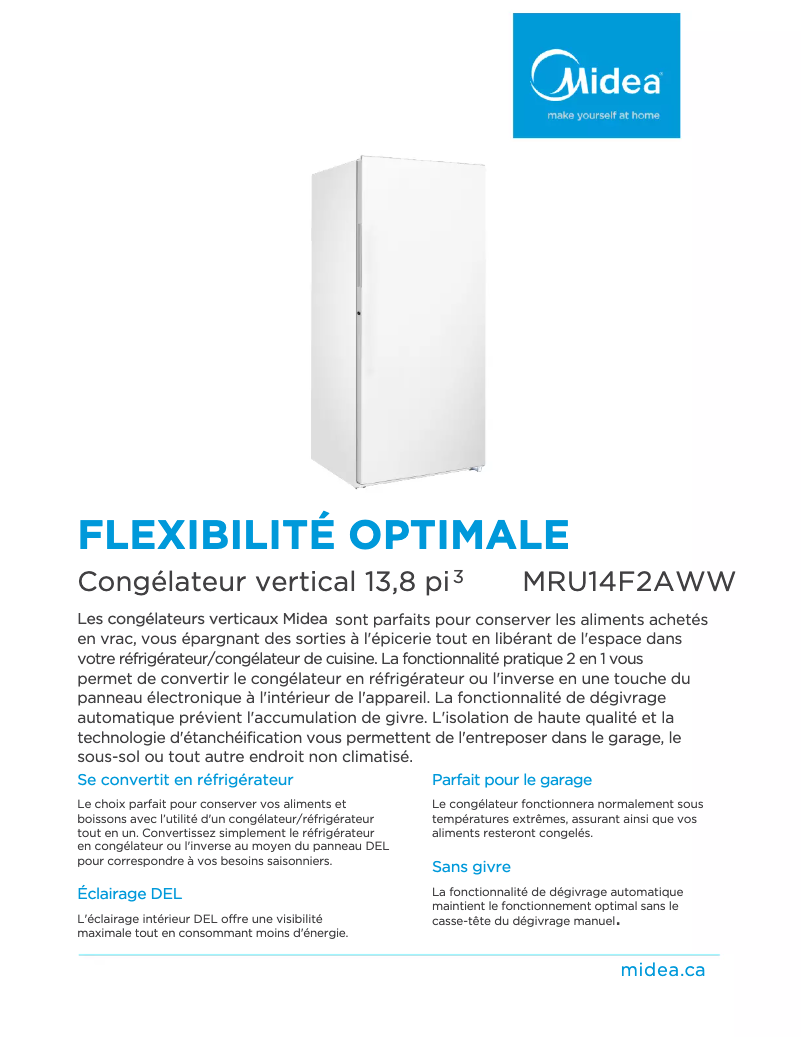 Page 1 of the manual Technical Sheet Midea MRU14F2AWW