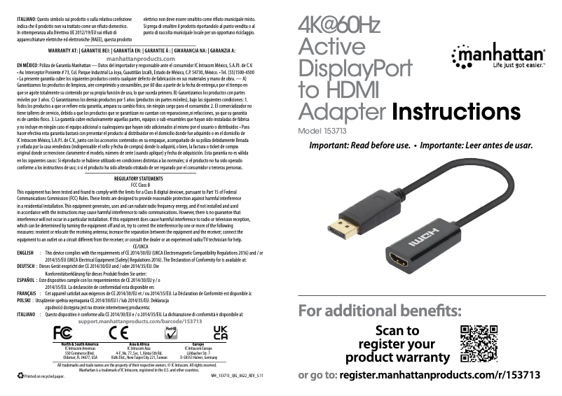 Page 1 of the manual User Manual Manhattan 153713