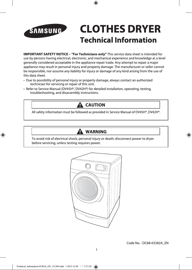 First page image of the manual for DV42H5000G