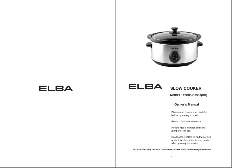 First page image of the manual for ESCO-D3538(SS)