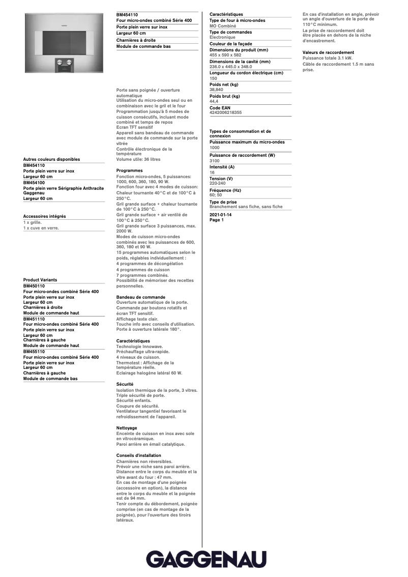 Image de la première page du manuel de l'appareil BM454110