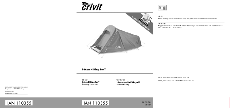 First page image of the manual for IAN 110355