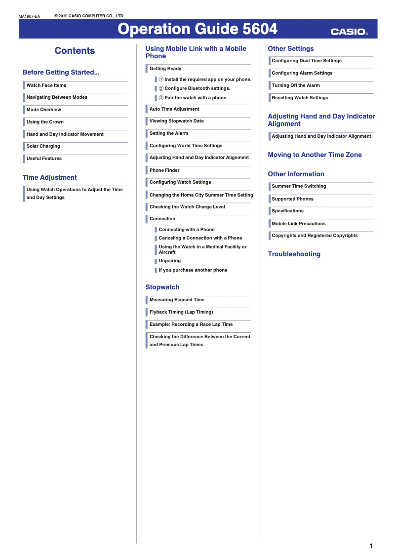 Page 1 of the manual User Manual Casio Edifice EQB-1000XD-1AER