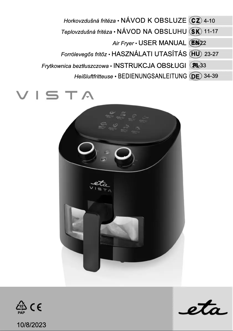 Page 1 of the manual User Manual Eta Vista 016890000