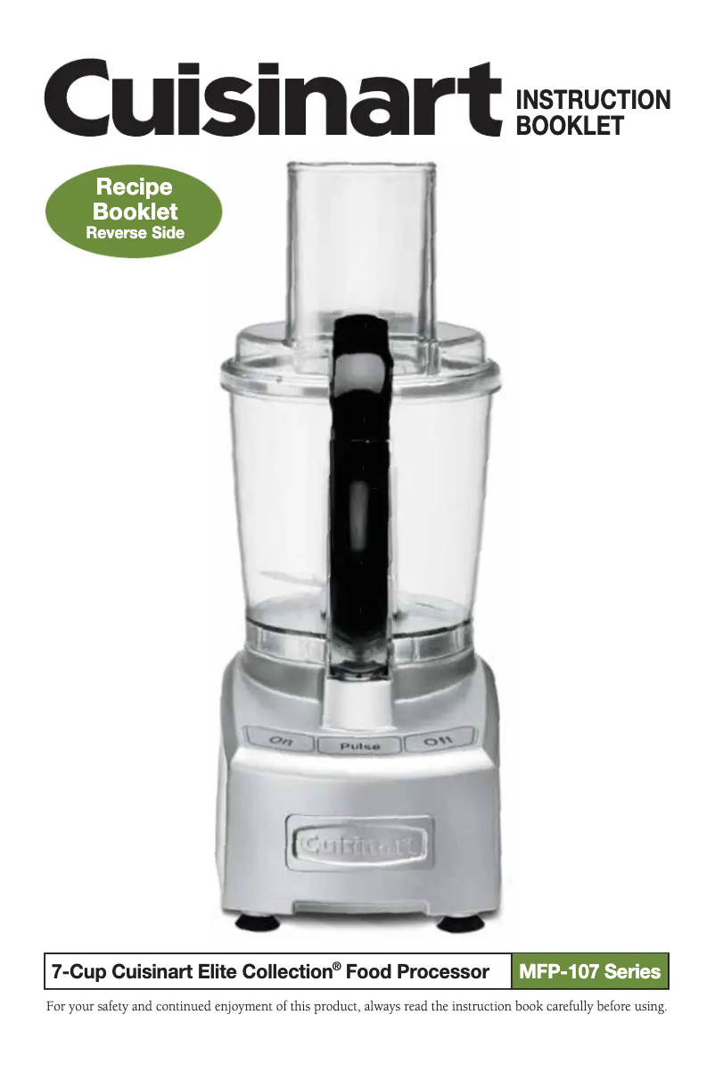Page 1 de la notice Manuel utilisateur Cuisinart Elite Collection MFP-107