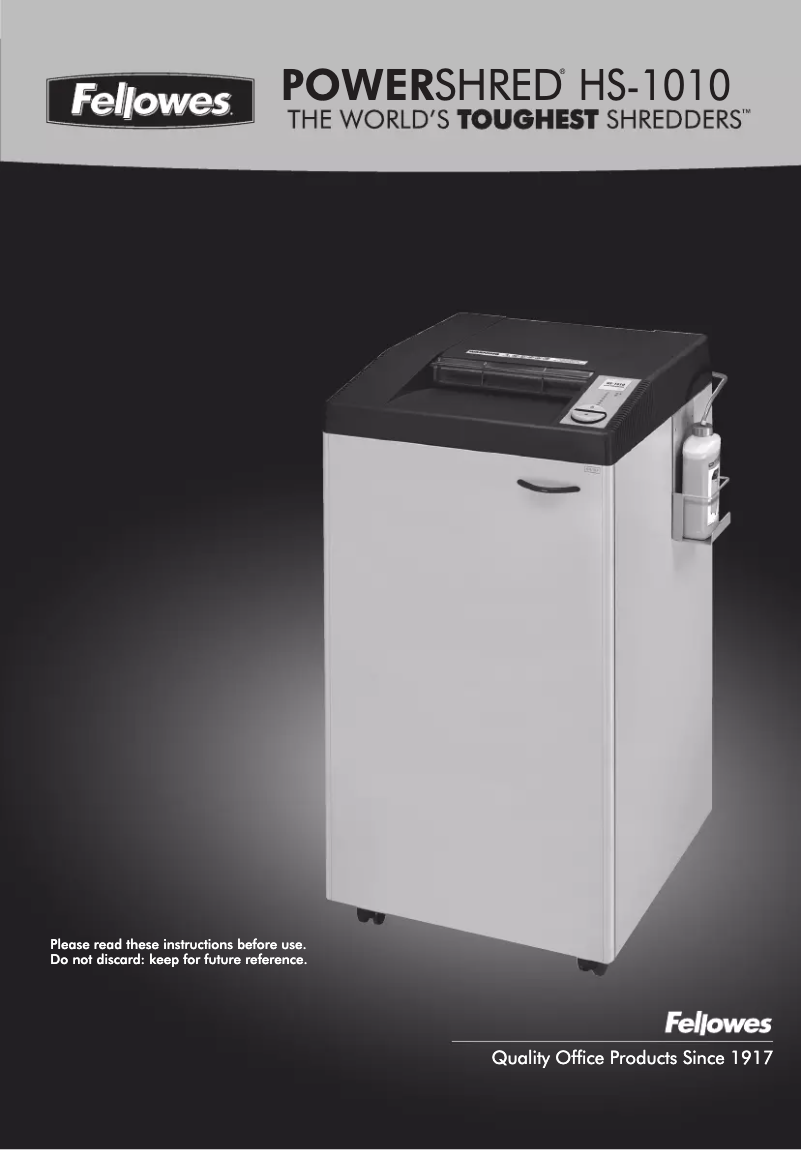 First page image of the manual for Fortishred HS-1010