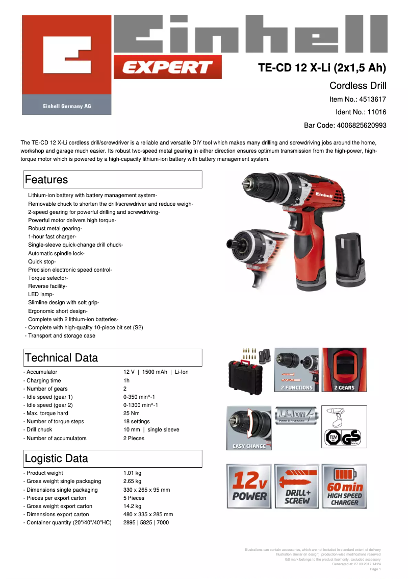 First page image of the manual for TE-CD 12 X-Li