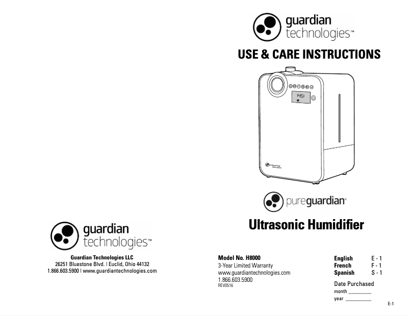 First page image of the manual for H8000B