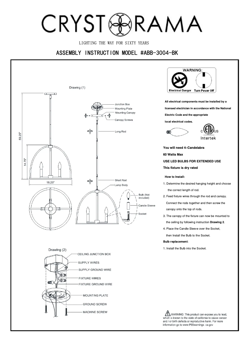 First page image of the manual for Abbott ABB-3004-BK