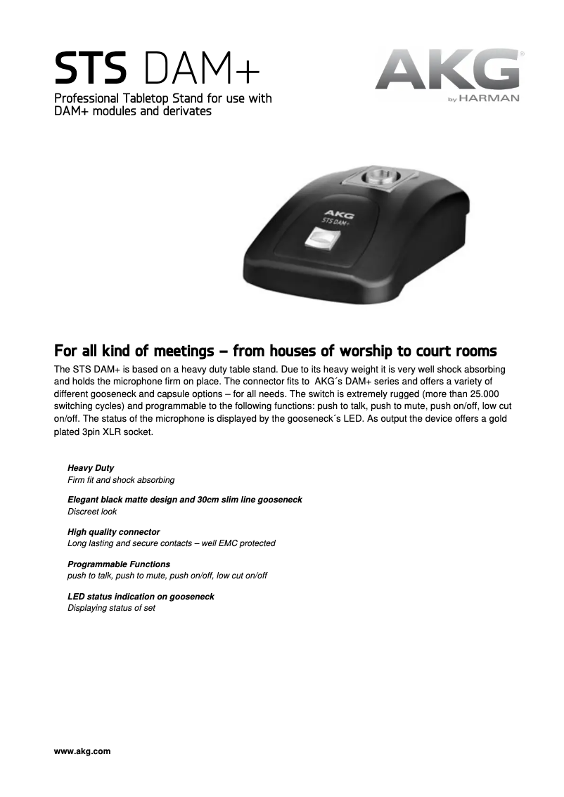 Page 1 of the manual Technical Sheet AKG STS DAM+