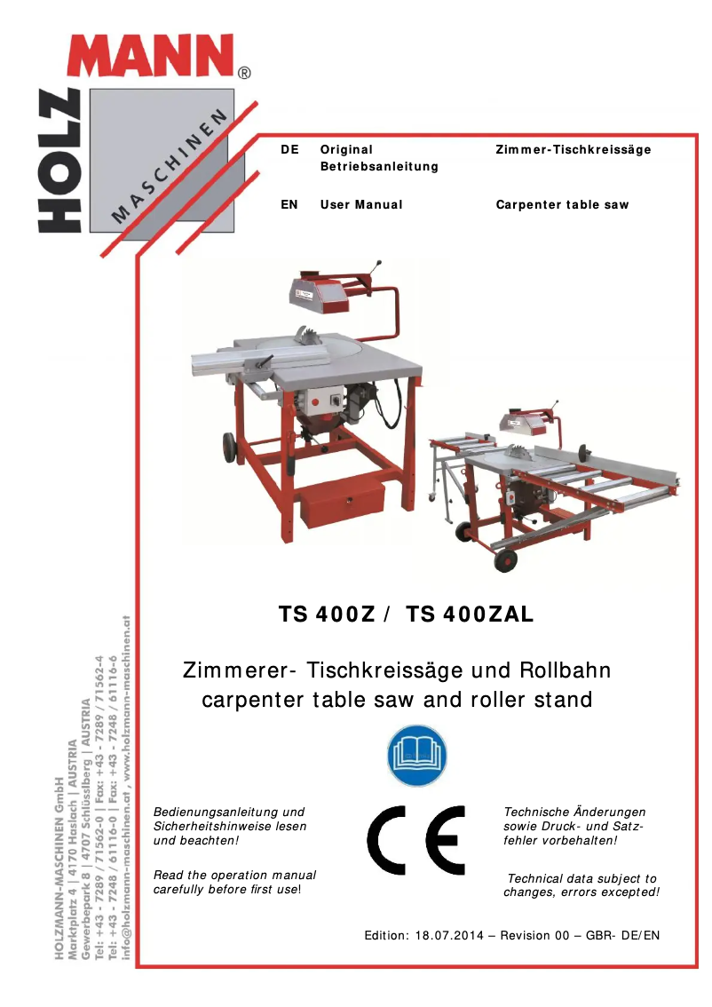 Page 1 of the manual User Manual Holzmann TS 400Z