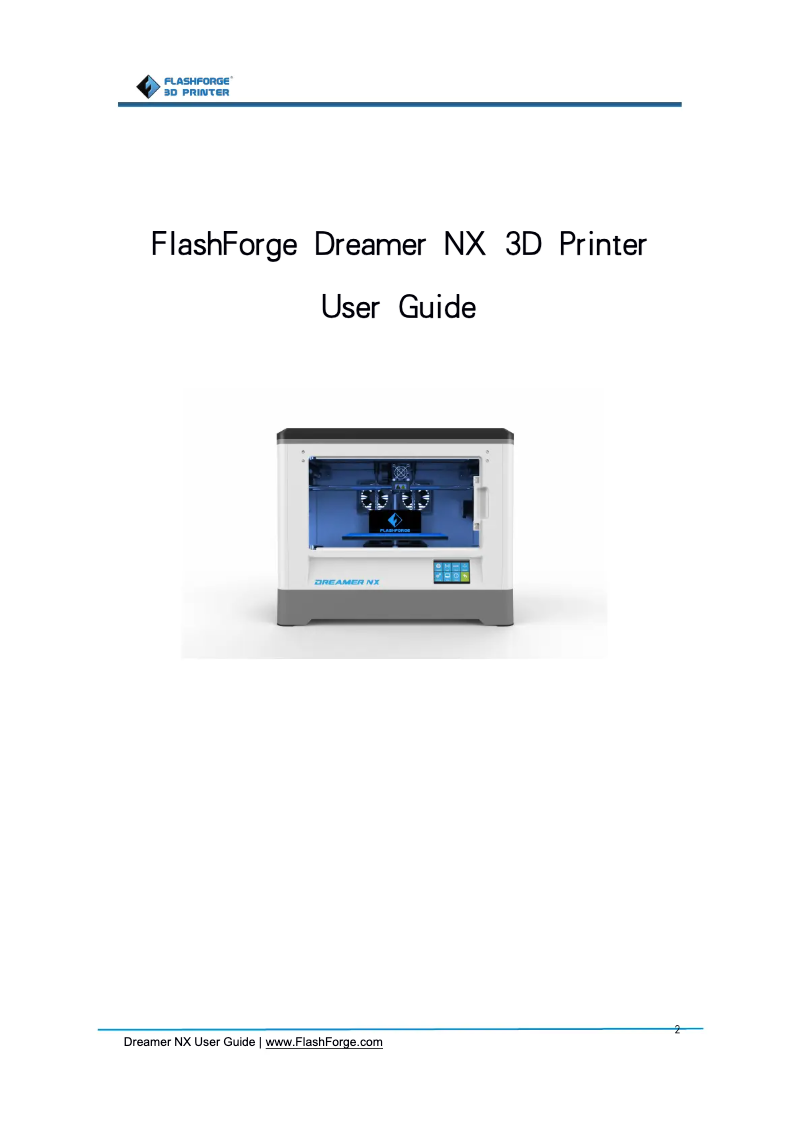 Page 1 of the manual User Manual Flashforge Dreamer