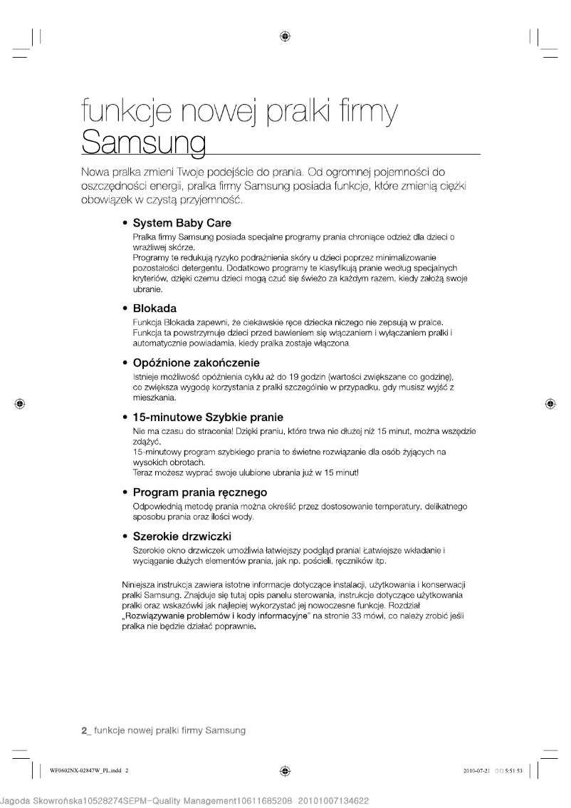 Page 1 of the manual User Manual Samsung WF0500NXWG