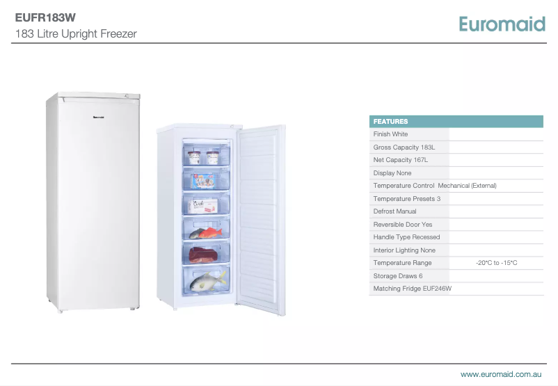 Page 1 of the manual Technical Sheet Euromaid EUFR183W
