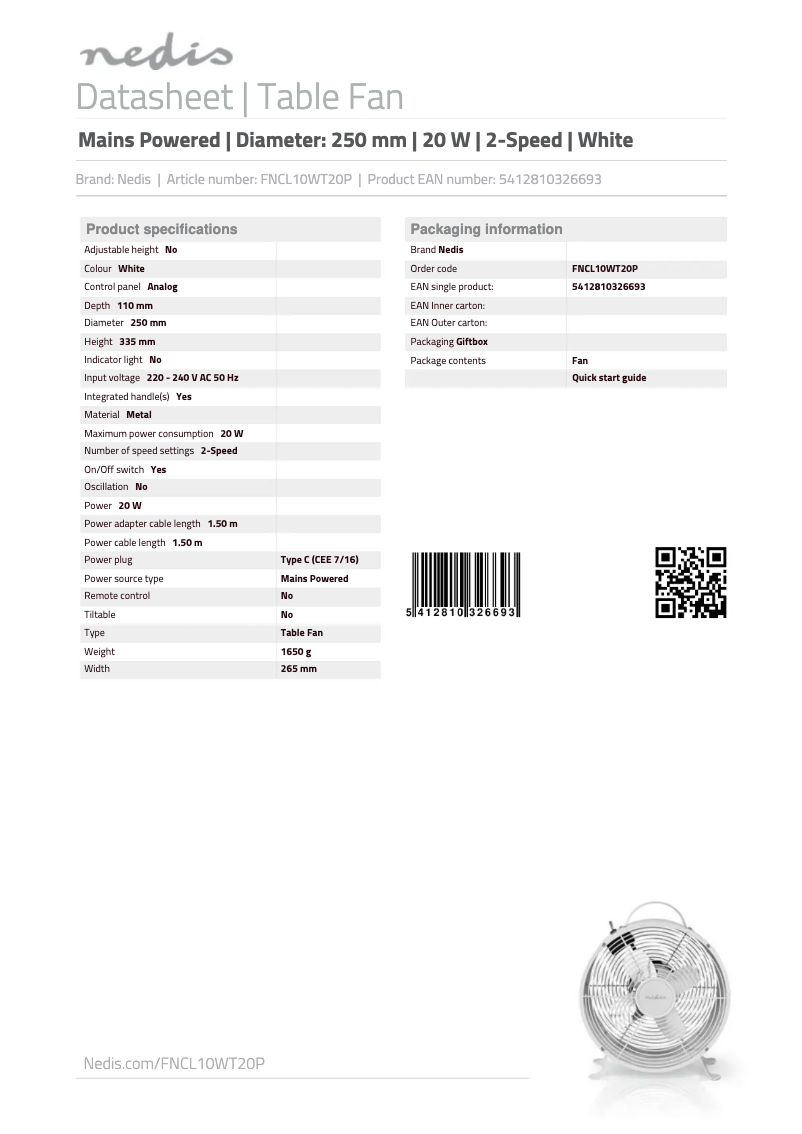 First page image of the manual for FNCL10WT20P