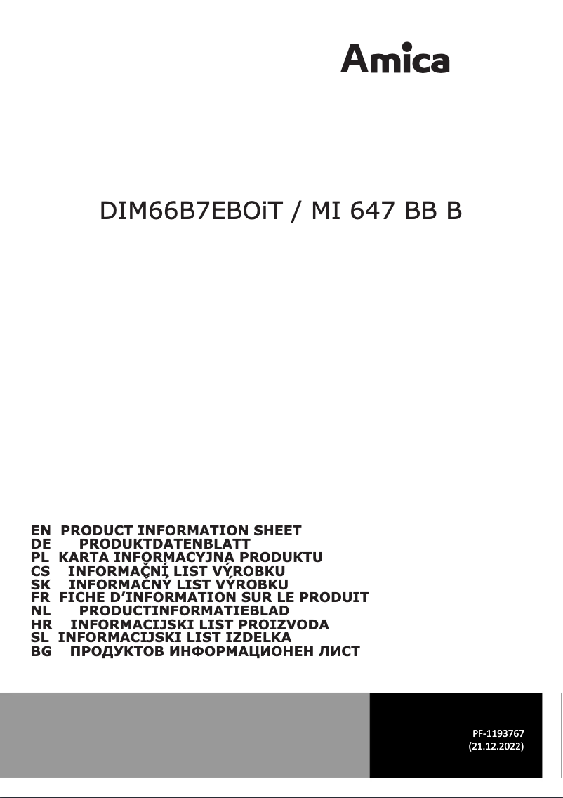 First page image of the manual for DIM66B7EBOiT