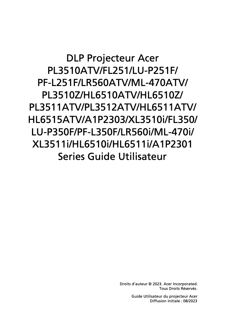 First page image of the manual for PL3510ATV