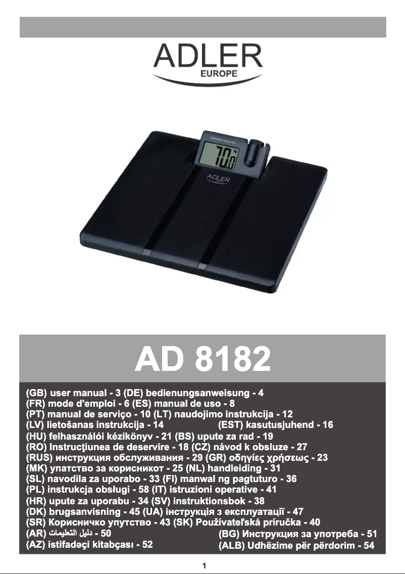 Page 1 of the manual User Manual Adler AD 8182